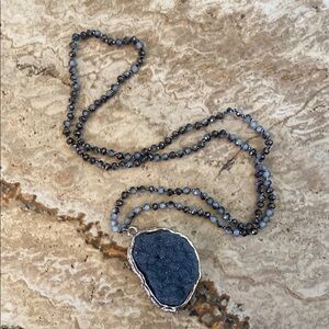 Druzy Pendant Necklace with Czech Glass Beads - Boho Glam